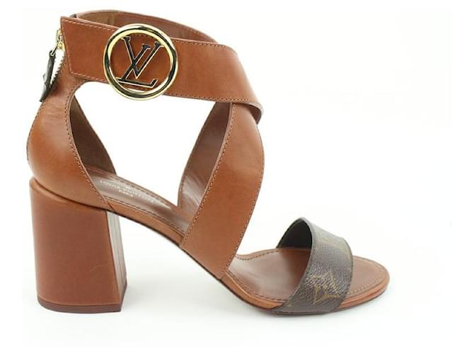 Louis Vuitton Size 37 Cognac calf leather Monogram Horizon Sandals Heels  214lvj0 ref.528989 - Joli Closet