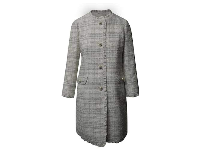 Cappotto Kate Spade in tweed metallizzato con bottoni di perle in acrilico argento Metallico  ref.529168