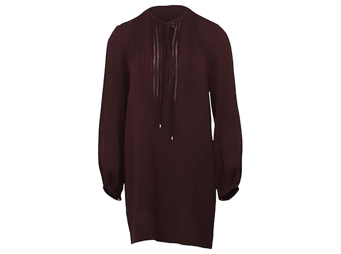 Diane Von Furstenberg Blouson Sleeve Dress in Burgundy Silk Dark red  ref.529183