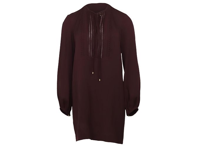 Diane Von Furstenberg Kleid mit Blousonärmeln aus bordeauxfarbener Seide Rot