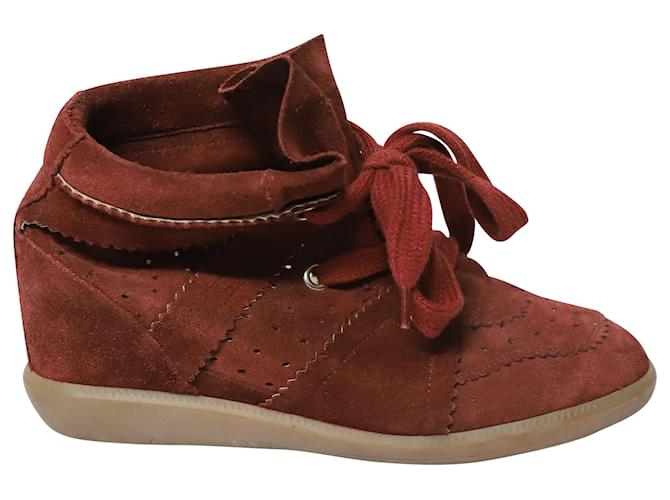 Isabel Marant Grey/Red Suede Bekett Wedge Sneakers Size 38 - ShopStyle