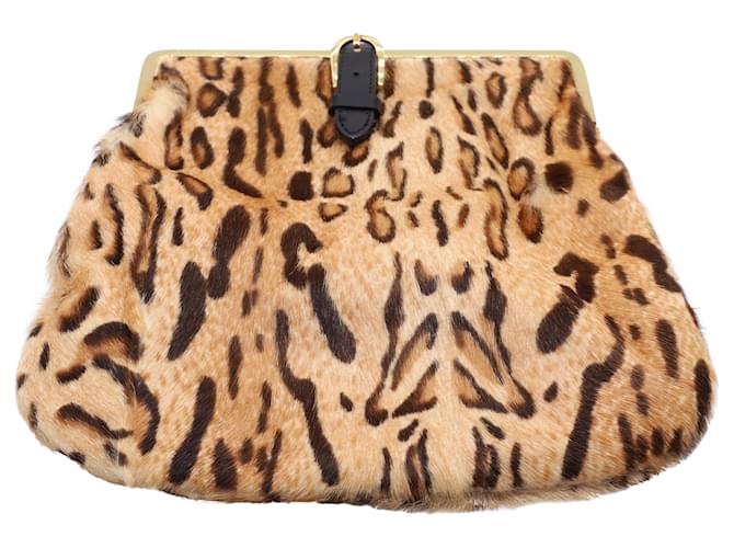 Bolsa Clutch com estampa de leopardo Jimmy Choo em cabelo castanho Marrom Lã  ref.529192