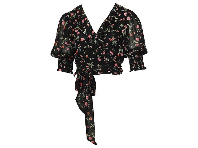 Camicetta a portafoglio in chiffon floreale Ganni in viscosa nera Nero