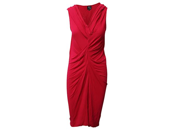 Alexander McQueen Ruched Midi Dress in Red Viscose  ref.529201