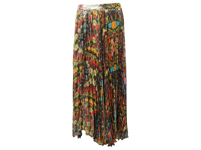 Alice + Olivia Katz Pleated Floral Print Long Skirt in Multicolor Silk  ref.529208