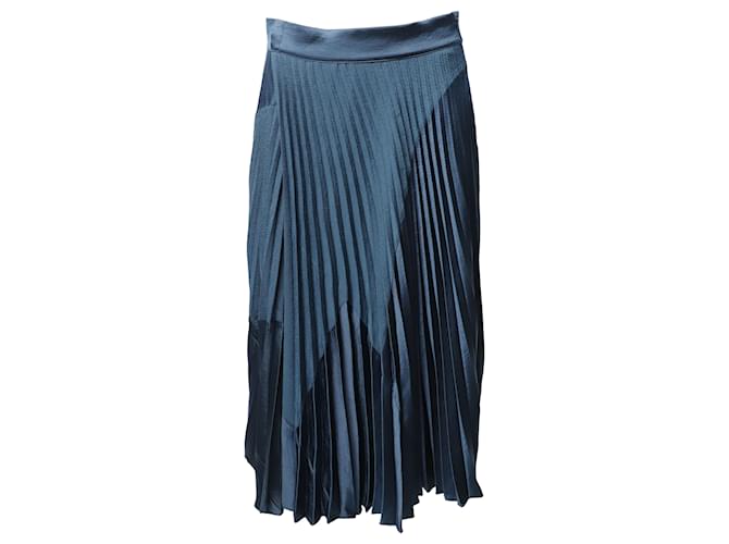 Jupe mi-longue plissée Vince en soie bleu marine Polyester  ref.529215