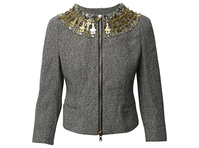 Moschino Key Embellished Jacket in Grey Wool  ref.529216