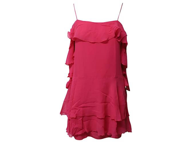 Alice + Olivia Lexis Ruffle Dress in Pink Silk  ref.529257