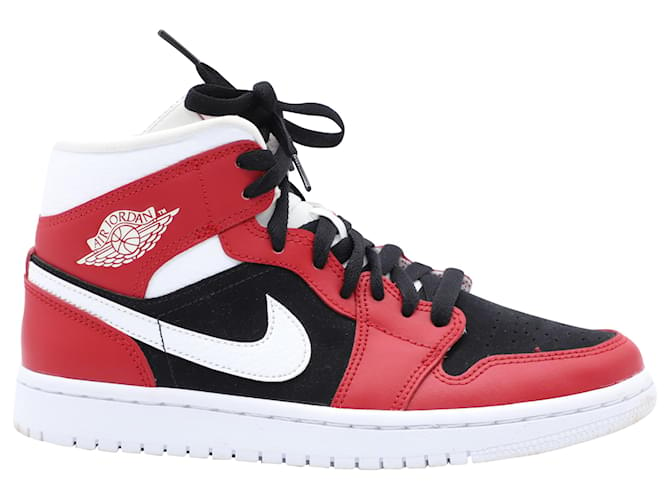 Nike Jordan 1 Mid en cuir rouge gym noir  ref.529265