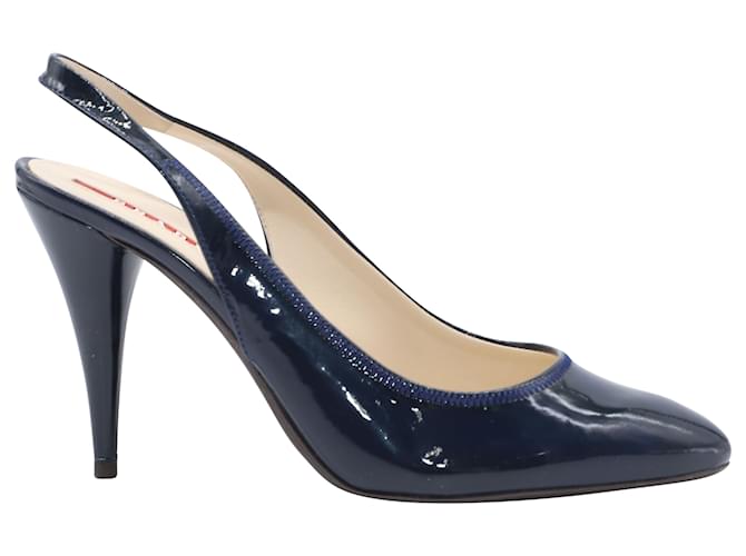 Prada Slingback Pumps in Navy Blue Patent Leather  ref.529282