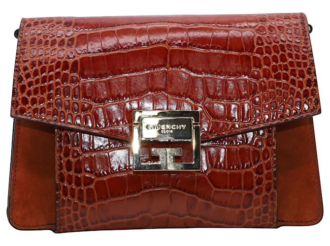 Givenchy GV3 Sac à bandoulière effet croco en cuir fauve Marron Beige  ref.529298
