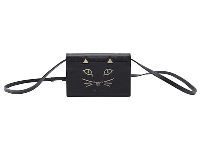 Charlotte Olympia Feline Clutch Bag in Black Leather  ref.529310