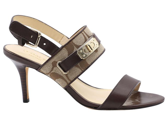 Coach Sandales Slingback en Cuir Marron