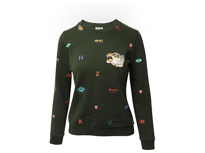 Kenzo Multi-Logo Sweatshirt in Green Cotton  ref.529334