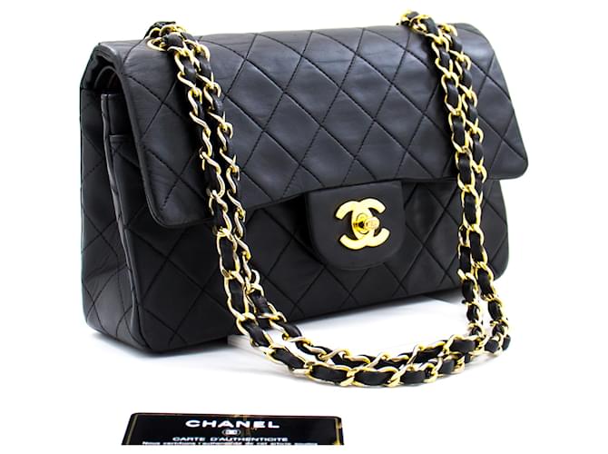 Chanel 2.55 gefütterte Klappe 9"Chain Shoulder Bag Black Lambskin Schwarz Leder  ref.529686