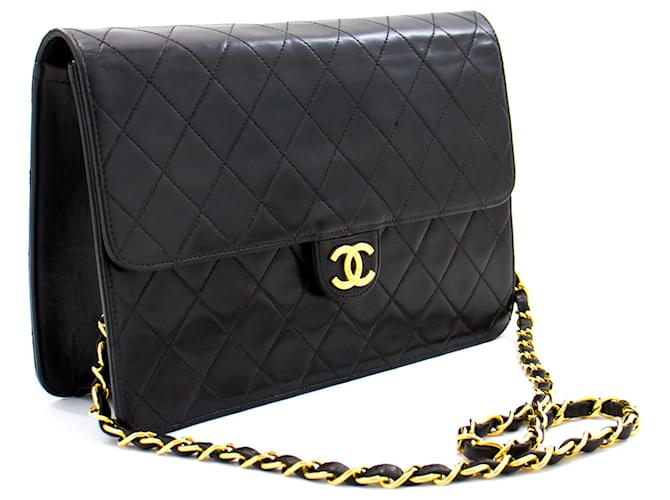 CHANEL Chain Shoulder Bag Clutch Black Quilted Flap Lambskin Purse Leather  ref.529687