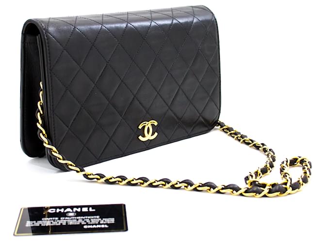 CHANEL Full Flap Chain Shoulder Bag Clutch Black Quilted Lambskin Leather  ref.529689