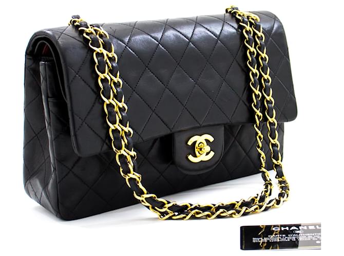 Chanel 2.55 Bolsa de ombro com aba forrada de corrente média preta Preto Couro  ref.529696