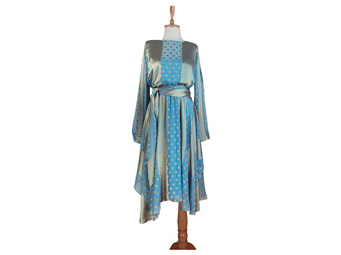 Diane Von Furstenberg Dresses Blue Multiple colors Golden Silk Viscose  ref.529715