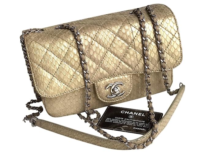 Chanel 2012 Metallic Snakeskin Double Flap Bag