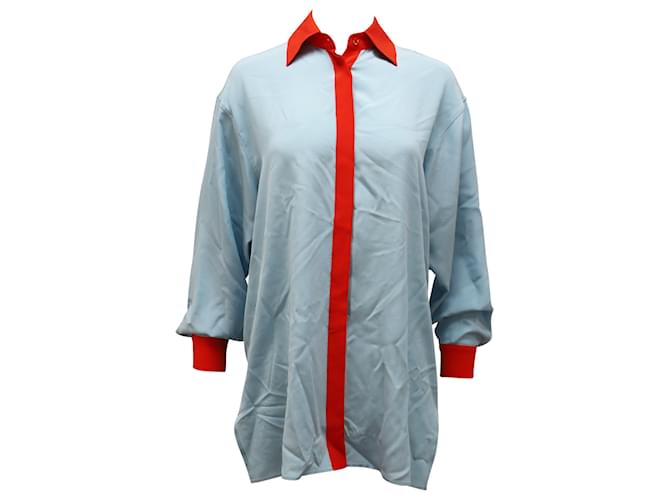 Etro Button Down Shirt with Red Accents in Blue Silk Light blue  ref.529967