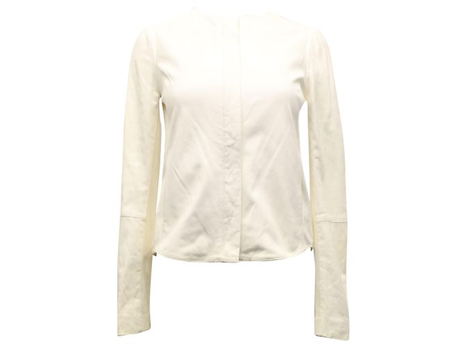 Veste Sans Col Vince en Cuir Blanc Écru