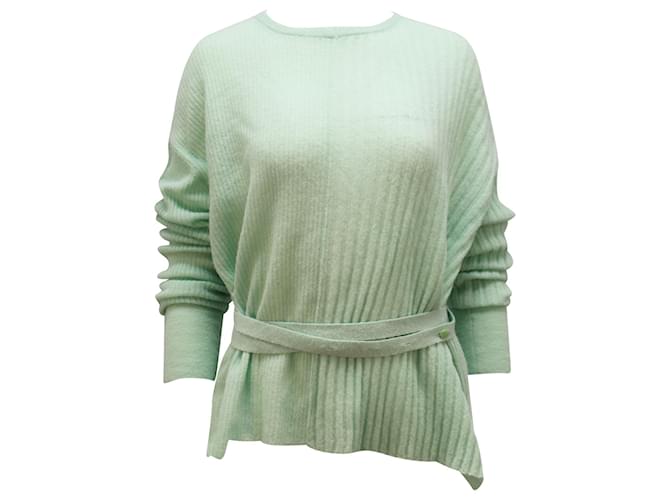 Suéter acanalado con tiras y cinturón de Helmut Lang en alpaca verde Lana  ref.529987