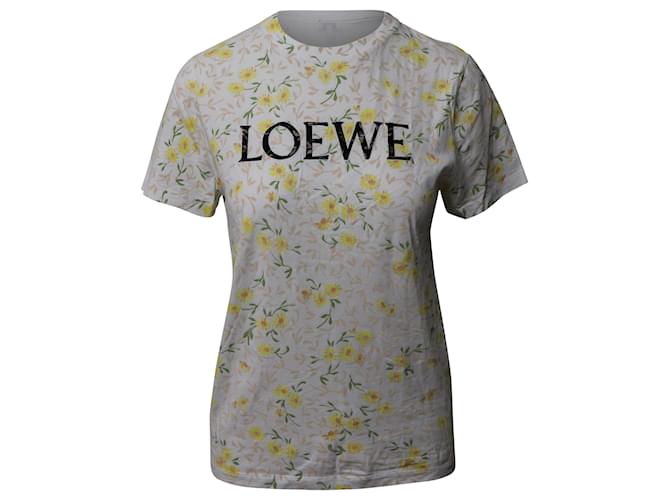 Loewe Flower Print Logo T-Shirt in Cream Cotton White ref.529996 - Joli  Closet