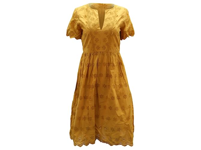 Madewell Scalloped Eyelet Midi Dress in Yellow Cotton  ref.529997