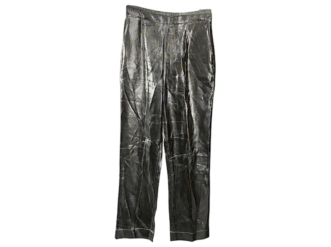 Autre Marque Pantalones Isa Arfen Slim Fit en Lamé Plateado Plata Acetato Fibra de celulosa  ref.530003