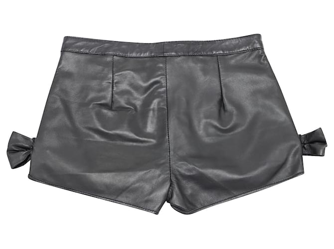 Pantalones cortos Red Valentino con detalles de lazo en piel de cordero negra Negro Cuero  ref.530005