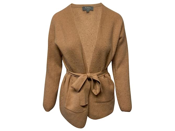 Autre Marque N. Peal Belted Ribbed Cardigan in Sand Cashmere Beige Wool  ref.530006