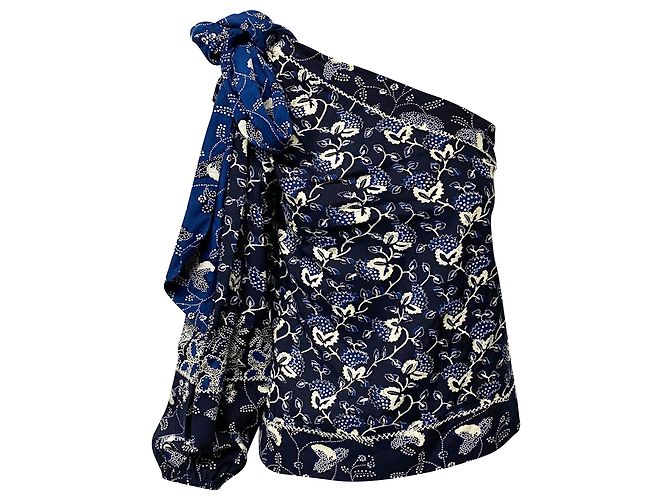 Blusa monospalla Asima Batik di Ulla Johnson in cotone blu
