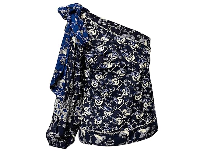 Ulla Johnson Asima Batik One-Shoulder-Bluse aus blauer Baumwolle  ref.530014