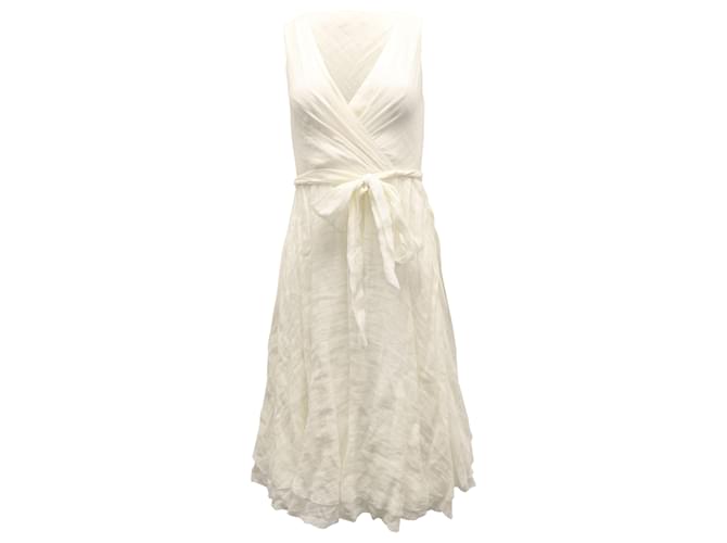 Vestido de verano con cintura anudada en lino blanco de Ralph Lauren Crudo  ref.530020