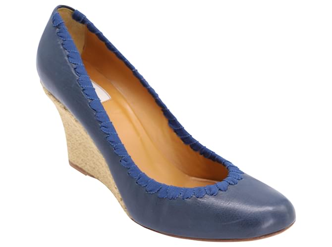 Zapatos de Salón Lanvin Wedge Alpargatas en Cuero Azul Marino  ref.530026