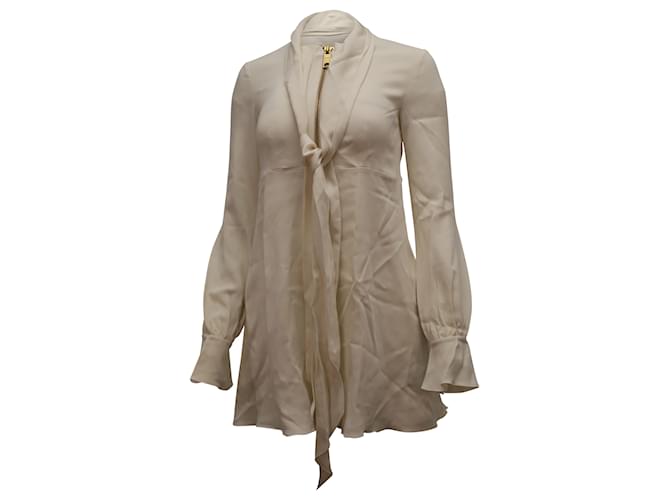 Rachel Zoe Tie Neck Mini Dress in White Viscose Cream Cellulose fibre  ref.530054