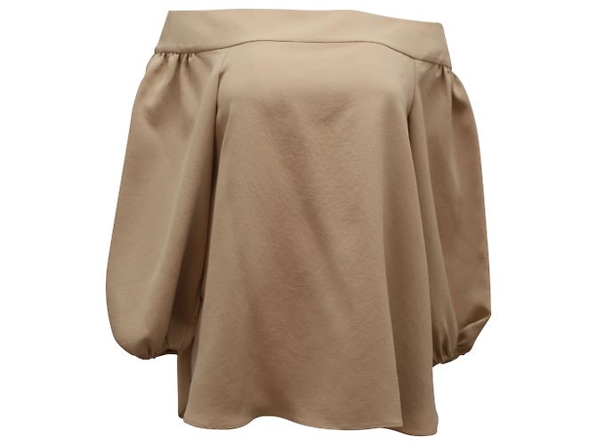 Tibi Off-Shoulder-Top aus beigefarbenem Polyester