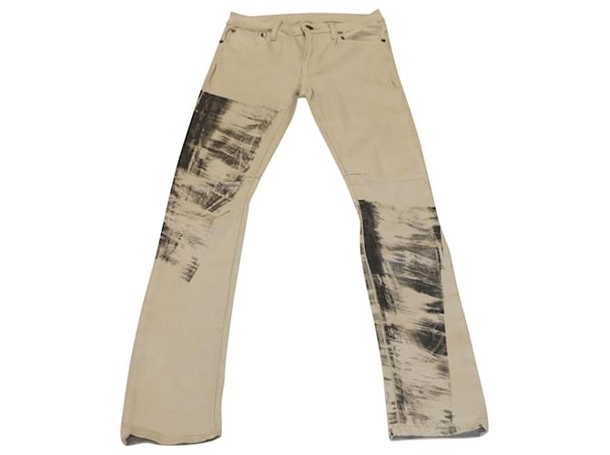 Helmut Lang x Barney's NYC Skinny Jeans mit Zeitungsdruck in grauem Lyocell Tencel  ref.530065