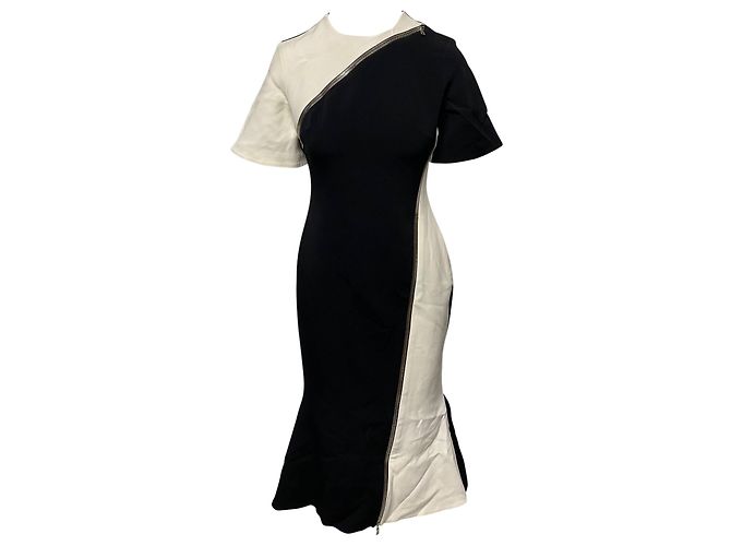 Abito midi David Koma con maniche a contrasto e zip in acetato nero