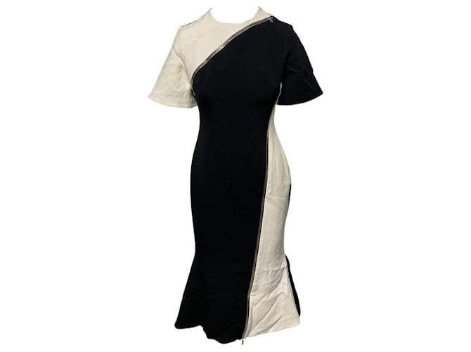 Autre Marque David Koma Contrast Sleeve Zip Detail Midi Dress in Black Acetate Cellulose fibre  ref.530069
