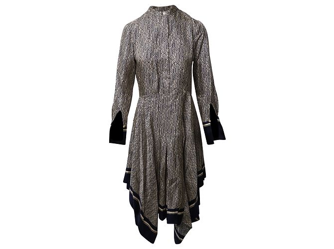 Chloé Vestido Chloe Logo Estampado em Seda Bege Marrom