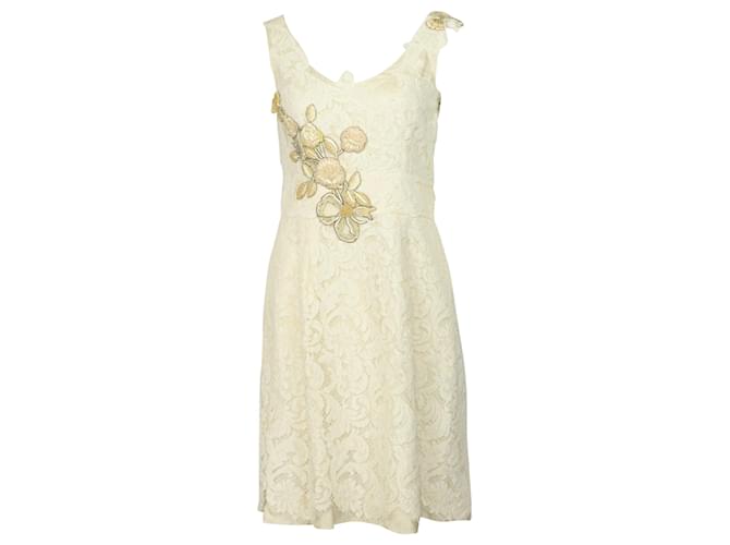 Vestido bordado de renda vintage Christian Lacroix em algodão creme Branco Cru  ref.530107