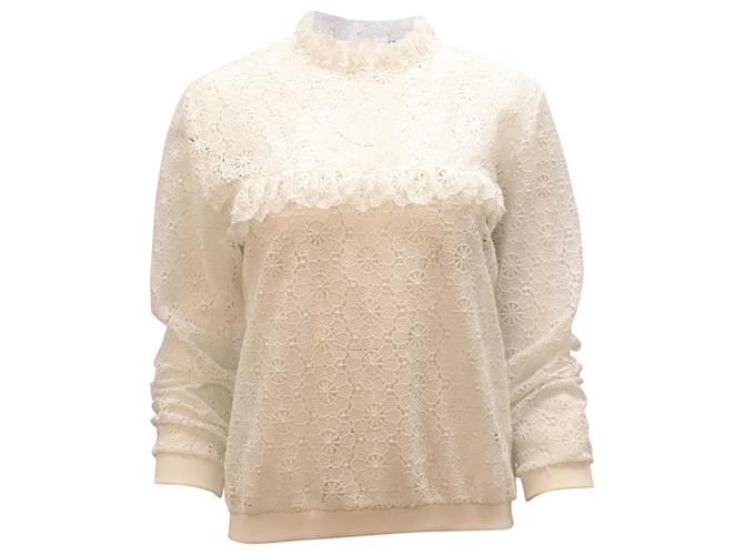 Anine Bing Crochet Sweatshirt in White Polyester  ref.530109