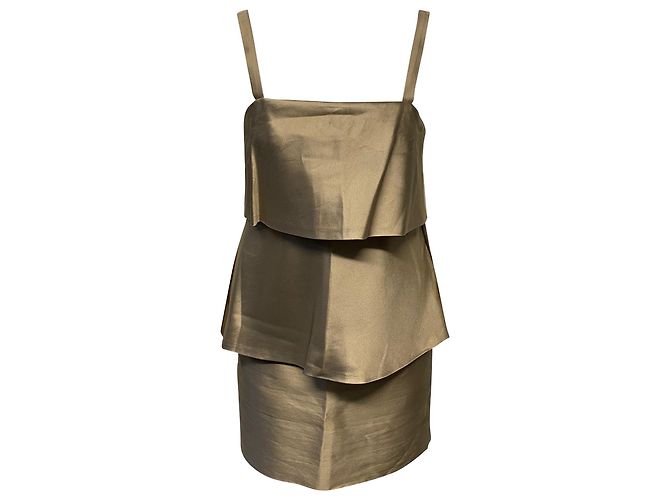 Abito Moschino Con Volant in Seta Beige Marrone