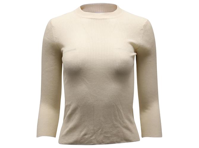 Vince Ribbed Knitted Sweater in Cream Cotton White  ref.530125