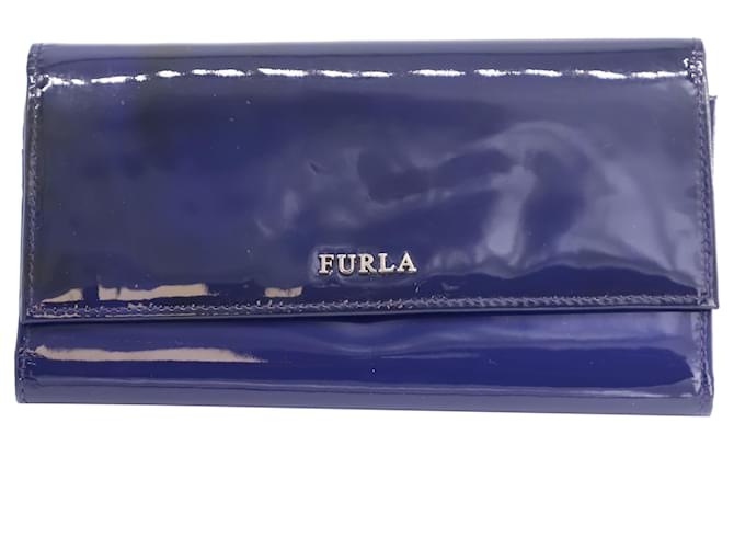 Furla Wallet in Blue Patent Leather  ref.530133