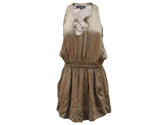 Isabel Marant Tie Front Mini Dress in Taupe Cotton Green Khaki Rayon Cellulose fibre  ref.530145