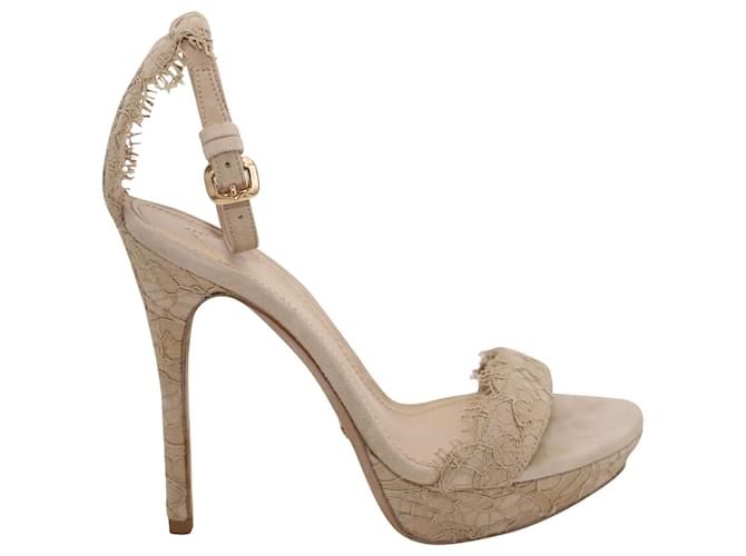 Burberry Polesden 120 Platform Sandals with Lace in Nude Suede Flesh  ref.530148