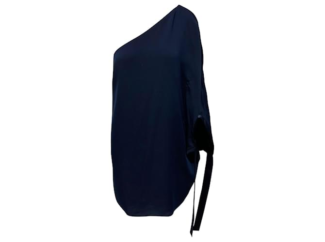 Halston Heritage One Shoulder Dress in Navy Blue Polyester  ref.530158